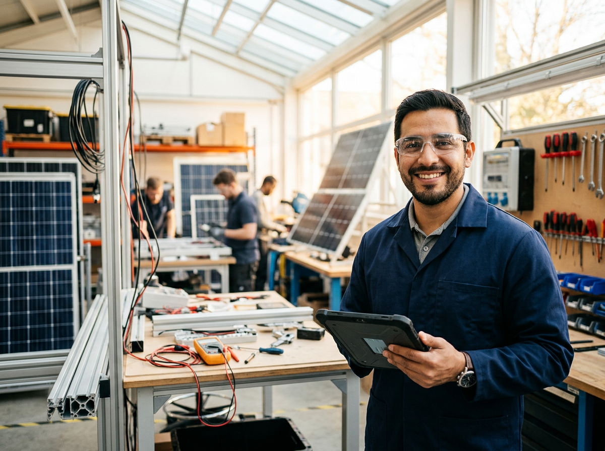 A toblue member exploring a solar career with a tablet